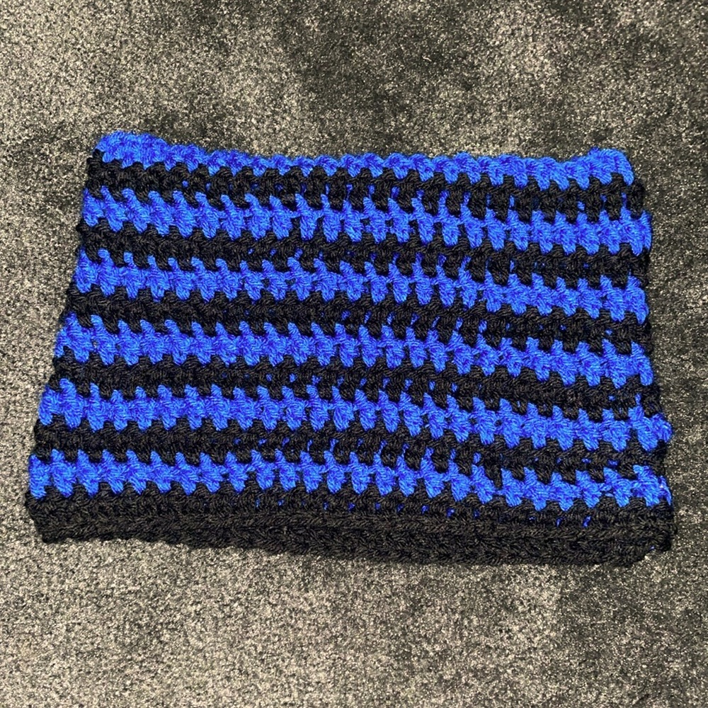 Crochet blue and black cat hat